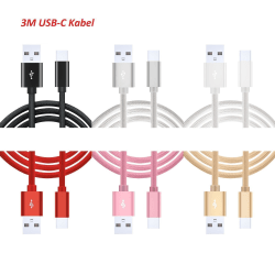 3m Snabbladdning USB-C nylon kabel Rosa