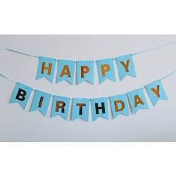 Vimpel Girland, Grattis på födelsedagen bokstäver (Ljusblå)