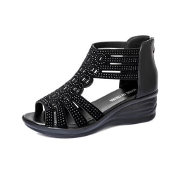 Nya kvinnliga höjda platta sandaler Flip Flops öppen tå skor Black 38