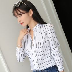 Blusar för kvinnor Mode Loose Fit-skjortor med långärmad för utomhuskontor och företagshem 2xl striped color