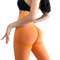 Tightsittande högmidjade höftlyftande sportbyxor för fitness m orange