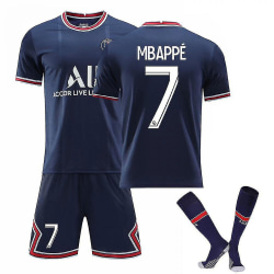 Mbappe 7# Home 2021 Säsong 2022 Paris fotbollströja set för barn Blue 26(140-150cm)