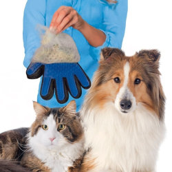 Harjakäsine - Koira / Kissa - Oikea käsi - Silikoniharja Blue