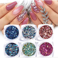 6 kpl kynsi glitter glitteriä, kynsikoristeita