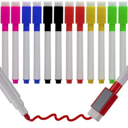 12-Pack - Whiteboard pennor med sudd - Pennor multifärg