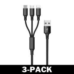 Laddarkabel 3 in 1 Lightning / USB-C / Micro USB 3-Pack