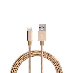 2M Kabel iPhone Laddare Nylon Quick Charge Guld 1-Pack