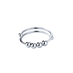 Anti Stress Ring med Roterbara Pärlor - Silver