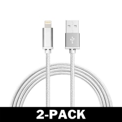 1M Kabel iPhone Laddare Nylon Quick Charge Silver 2-Pack