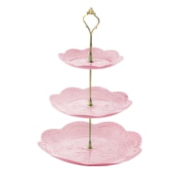 3-vånings tårtställ Plast Cupcake Stand Bakelse Muffins Frukthållare Golden-Pink