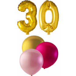 Födelsedagsballonger 30 år guld - ljusrosa - Rosa metallic multifärg