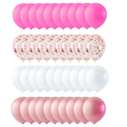 Ballonger 40-pakkning rosa, konfettiballonger, hvit og lys rosa Multicolor