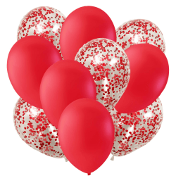 Punaiset ilmapallot ja läpinäkyvät konfettitäytteiset ilmapallot syntymäpäiville ja ystävänpäiväksi - heliumilmapallot luonnonkumilateksista Red