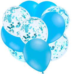 Ballonger Latex Mix Ljusblå med Blå Konfetti 10-Pack Babyshower Blå