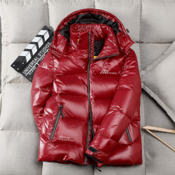 Vinter varm glänsande dunjacka hoodie för män Röd M