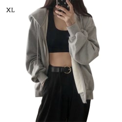 Dam Huvtröja Front Öppen Dragkedja Hooded Coat Girl Lös Casual grey XL