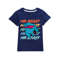 Barn Pojkar Mr Beast Lightning Cat Bomull T-shirt Casual Tee Tops dark blue 150cm