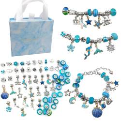 64st DIY berlockarmband presentask Smyckenstillverkningssats med pärlor Blue