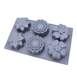 6 Gird Form av silikonblommor för DIY Cupcake Mousse D Gray