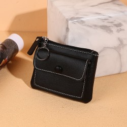 Enfärgad kort plånbok PU-läder Damväska Pengar Väska Dragkedja Black