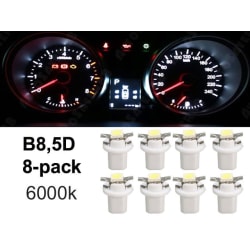 B8,5D 6000k Ledlampor 8-pack instrumentlampa 12v Vit