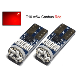 T10 w5w Canbus Röd 2-pack Led lampor med 15st 4014smd chip Röd