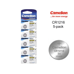 CR1216 5-pack Lithium batterier Camelion CR 1216 3V batteri Silver
