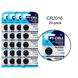 CR2016 20-pack Lithium batterier CR 2016 3V PKCell batteri Metall utseende