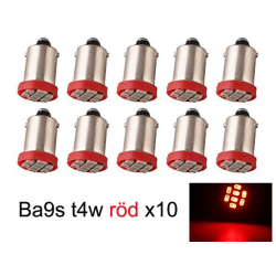 BA9S 10-pack röd Led med 8st SMD2835 chip T4W styling Silvergrå