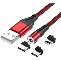 2m magnet kabel med 3 huvud röd röd