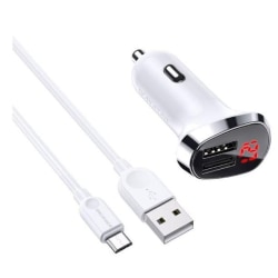 BOROFONE Billaddare - BZ15 2.4A 2 x USB + kabel micro USB med LED-skärm vit