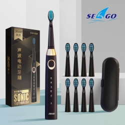 Seago Sonic Electric tandborste med 8 borsthuvuden svart