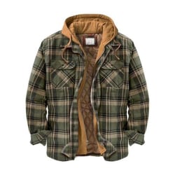 Mens Warm Quilted Lined Cotton Jackets With Hood Button Down Zipper Long Sleeve Plaid Color 12 Color 12 XL