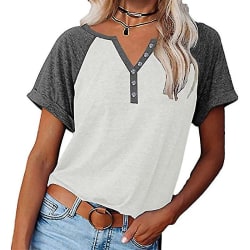 Women Summer Colorblock V-neck Short Sleeve T-shirt White White S