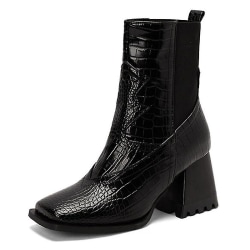 Women Walking Fashion Dress Shoes Casual Animal Print Chunky Heeled Boots High Heels Black EU 39.5