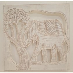 Seinäkoristelu, käsin veistetty ainutlaatuinen norsu 60 x 60 cm valkoinen