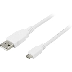 DELTACO USB 2.0 typ A till Micro-B USB, 5-pin, 0,25m, vit (USB-2