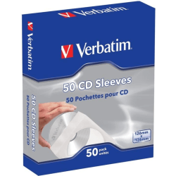 Verbatim pappersficka för CD/DVD-skivor, vit/transparent, 50-pac
