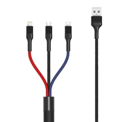 XO NB54, 3i1 USB - Lightning, USB-C, microUSB Laddkabel (3A) 1,2