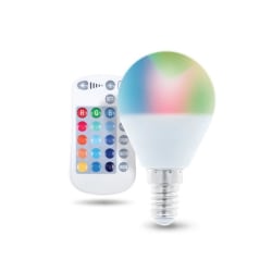 Fjärrkontrollstyrd LED-Lampa med RGB, E14, G45, 5W