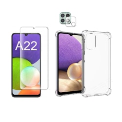 1 Set Skal + Skärmskydd + Kameralinsskydd Samsung Galaxy A22 5G Transparent