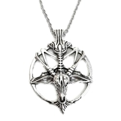 Kaulakoru - Choker - Pentagrammi - Käänteinen - Vuohi - Okkultistinen Silver