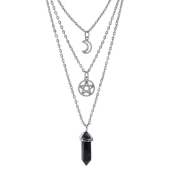 Halsband Onyx Pentagram 3 i 1  Layered Wicca pagan Rostfri