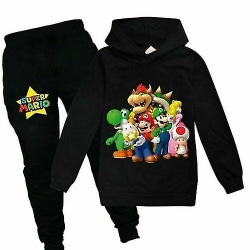 Super Mario Hoodie Top Pants Set Barn Pojkar Flickor Sportkläder Jogging träningsoveraller_a Black 2 120 (5-6Years) Black 2 120 (5-6Years)