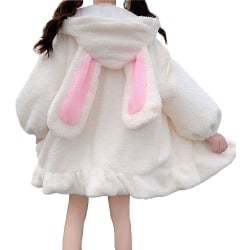 Women Cute Bunny Ear Hoodie Fuzzy Fluffy Rabbit Sweater Sweatshirt Pullover Tops Long Sleeve Kawaii Jacket Coats A-white M