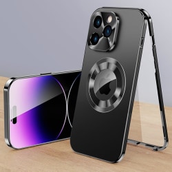 Case för Iphone 15 Pro Max/ 15 Ultra, dubbelsidigt skydd kompatibelt med Magsafe magnetisk adsorption metall stötfångare främre härdat glas black