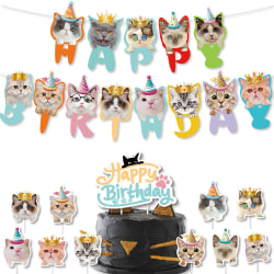 Katt Djur Födelsedagsdekoration Tårtlock Grattis på födelsedagen-Banner Flerfärgad Katt