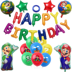 Födelsedagsdekoration Ballong Grattis på födelsedagen-Banner Folieballong Folieballong Grön Gul Blå Röd Super Mario Bros
