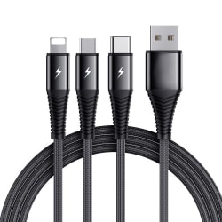 SiGN 3-in-1 Kabel Lightning, USB-C,  Micro-USB, 3A, 1.2m - Svart Svart