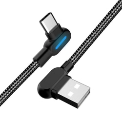 SiGN Vinklad USB-C Kabel med LED-indikator 2.4A, 12W, 1m - Svart Svart